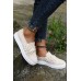 Women's Shoes - White Round-toe Suede Leather Splicing Chic Studded Slip-on Sneakers