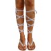 Sandals - White Boho Style Lace Cross Strap Sexy Flip Flops